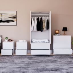 Home Discount Vida Designs Denver 4Pc Bedroom Set(2 Bedside, 3 Drawer Chest, Wardrobe) in White - thumbnail 7