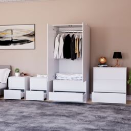 Home Discount Vida Designs Denver 4Pc Bedroom Set(2 Bedside, 3 Drawer Chest, Wardrobe) in White - thumbnail 5