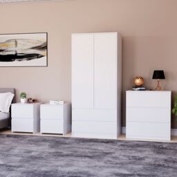Home Discount Vida Designs Denver 4Pc Bedroom Set(2 Bedside, 3 Drawer Chest, Wardrobe) in White - thumbnail 1