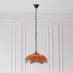 Loops Tiffany Glass Hanging Ceiling Pendant Light Orange Dragonfly 3 Lamp Shade i00112 - thumbnail 5