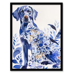 Artery8 Dog Lover Labrador With Ornate Floral Pattern Fur Framed Wall Art in Blue - Size: A4 - thumbnail 1