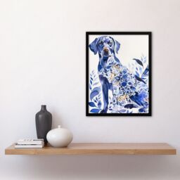 Artery8 Dog Lover Labrador With Ornate Floral Pattern Fur Framed Wall Art in Blue - Size: A4 - thumbnail 4
