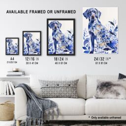 Artery8 Dog Lover Labrador With Ornate Floral Pattern Fur Framed Wall Art in Blue - Size: A4 - thumbnail 3