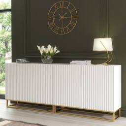 Mex Furniture LTD Set of 2 White Fluted Sideboards 200cm Gold Base - Double Storage Unit - thumbnail 3