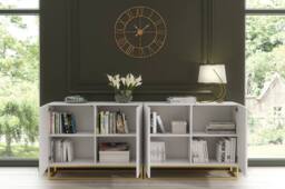 Mex Furniture LTD Set of 2 White Fluted Sideboards 200cm Gold Base - Double Storage Unit - thumbnail 8