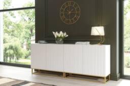 Mex Furniture LTD Set of 2 White Fluted Sideboards 200cm Gold Base - Double Storage Unit - thumbnail 6