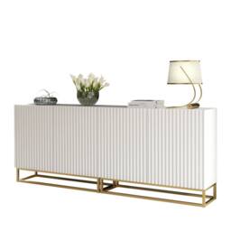 Mex Furniture LTD Set of 2 White Fluted Sideboards 200cm Gold Base - Double Storage Unit - thumbnail 4