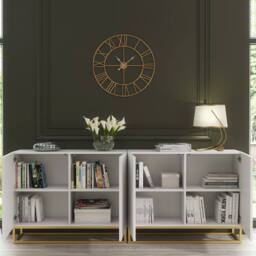 Mex Furniture LTD Set of 2 White Fluted Sideboards 200cm Gold Base - Double Storage Unit - thumbnail 2