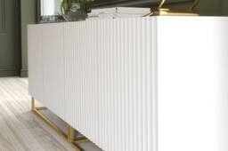 Mex Furniture LTD Set of 2 White Fluted Sideboards 200cm Gold Base - Double Storage Unit - thumbnail 5