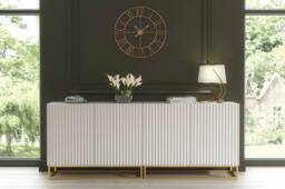 Mex Furniture LTD Set of 2 White Fluted Sideboards 200cm Gold Base - Double Storage Unit - thumbnail 7