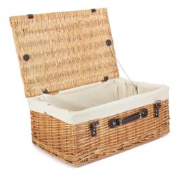 Red Hamper Wicker 55cm Buff Picnic Basket with Cotton Lining in White - thumbnail 1