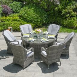 Direct Wicker 6-Seater Aluminum Round Dining Table Set with Rotating Glass Tray, UV-Resistant PE Wicker, D135xH72cm, Brown in Grey - Size: 6 Person