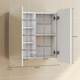 HOMCOM Arched Bathroom Mirror Cabinet, Wall Mounted Mirrored Cabinet in White - thumbnail 3