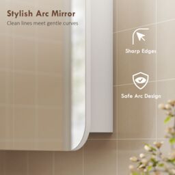 HOMCOM Arched Bathroom Mirror Cabinet, Wall Mounted Mirrored Cabinet in White - thumbnail 4