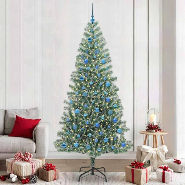 Berkfield Home Artificial Christmas Tree Snow Flocked with LED Light 240 cm in Green - image 1