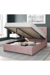 Aspire Hepburn Upholstered Ottoman Storage Bed, Pure Pastel Cotton Fabric in Rose - Size: King - thumbnail 2