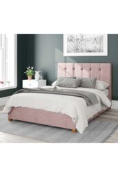 Aspire Hepburn Upholstered Ottoman Storage Bed, Pure Pastel Cotton Fabric in Rose - Size: King
