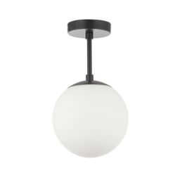 Happy Homewares Traditional Glass Globe IP44 Bathroom Ceiling Light Fixture in Black - thumbnail 2