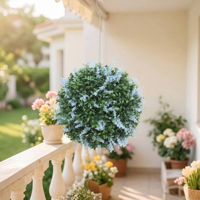 STILVORA Set of 2 Artificial Topiary Balls 27 cm Blue - image 1