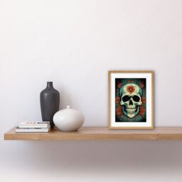"Artery8 Wall Art Print Old School USA Tattoo Ink Body Art Flowers Skull Rockabilly Americana 50s Artwork Framed 9X7 Inch in Beige - Size: W7"" x H9""" - thumbnail 2
