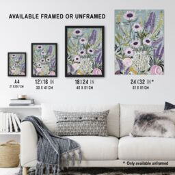 "Artery8 Lavender Wildflowers Bouquet in Vase Fun Rustic Framed Art Print in Blue - Size: W12"" x H16""" - thumbnail 3