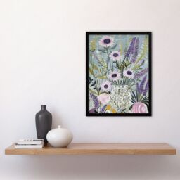 "Artery8 Lavender Wildflowers Bouquet in Vase Fun Rustic Framed Art Print in Blue - Size: W12"" x H16""" - thumbnail 4