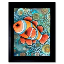 "Artery8 Wall Art Print Clownfish In Coral Patterns Folk Art Watercolour Painting Art Framed in Black - Size: W12"" x H16""" - thumbnail 1