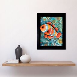 "Artery8 Wall Art Print Clownfish In Coral Patterns Folk Art Watercolour Painting Art Framed in Black - Size: W12"" x H16""" - thumbnail 2