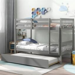 Interior Emporium Ltd Lily Wooden Bunk Bed with Single Mattress - Solid Pine Space-Saving Frame - Kids Bedroom Furniture - Grey - thumbnail 3