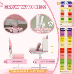 AIYAPLAY Kids Desk & Chair Set w/ Tiltable Desktop, Reading Rack in Pink - thumbnail 5