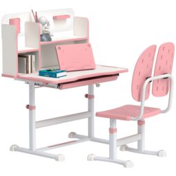 AIYAPLAY Kids Desk & Chair Set w/ Tiltable Desktop, Reading Rack in Pink - thumbnail 2