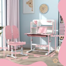 AIYAPLAY Kids Desk & Chair Set w/ Tiltable Desktop, Reading Rack in Pink - thumbnail 3