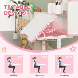 AIYAPLAY Kids Desk & Chair Set w/ Tiltable Desktop, Reading Rack in Pink - thumbnail 4