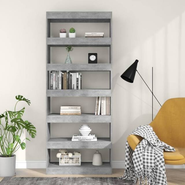 Berkfield Home Classic Book Cabinet/Room Divider Concrete Grey 80x30x198 cm Engi - Size: 80 x 30 x 198 cm - image 1