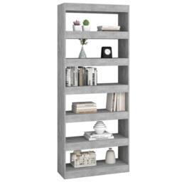 Berkfield Home Classic Book Cabinet/Room Divider Concrete Grey 80x30x198 cm Engi - Size: 80 x 30 x 198 cm - thumbnail 4