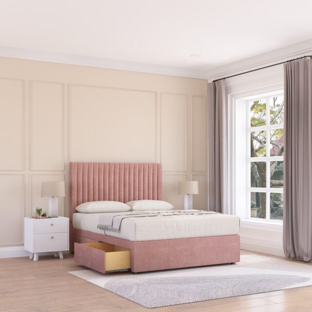 Sloomy Manhattan Plush Velvet Memory Foam Bed Set With 2 Drawers, Mattress & Headboard in Pink - Size: Single - image 1