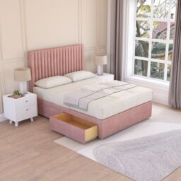 Sloomy Manhattan Plush Velvet Memory Foam Bed Set With 2 Drawers, Mattress & Headboard in Pink - Size: Single - thumbnail 2