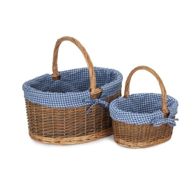 Red Hamper Wicker Set of Two Country Oval Shopping Baskets in Blue - image 1