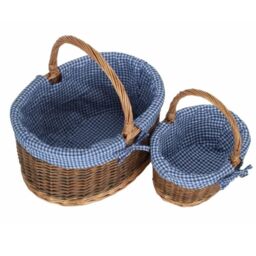 Red Hamper Wicker Set of Two Country Oval Shopping Baskets in Blue - thumbnail 2