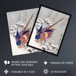 "Artery8 Pheasant In Snow Japan Wall Art Print Utagawa Hiroshige in Orange - Size: W12"" x H16""" - thumbnail 2