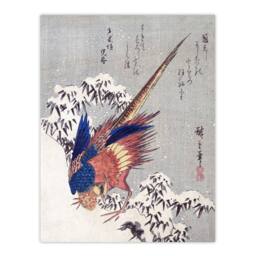 "Artery8 Pheasant In Snow Japan Wall Art Print Utagawa Hiroshige in Orange - Size: W12"" x H16""" - thumbnail 1