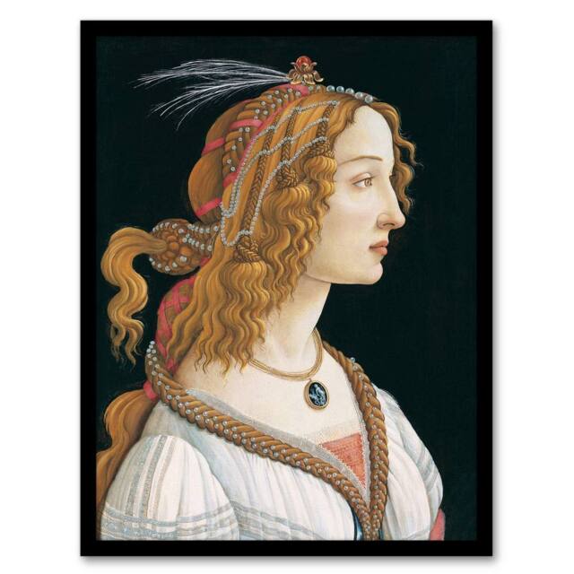 "Artery8 Idealized Portrait of a Lady Botticelli Vintage Framed Wall Art Print in Black - Size: W12"" x H16""" - image 1