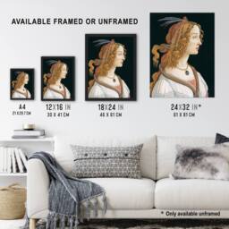 "Artery8 Idealized Portrait of a Lady Botticelli Vintage Framed Wall Art Print in Black - Size: W12"" x H16""" - thumbnail 3