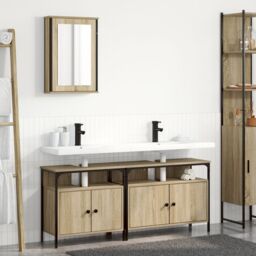 Berkfield Home 3 Piece Bathroom Cabinet Set Sonoma Oak Engineered Wood in Beige - thumbnail 1