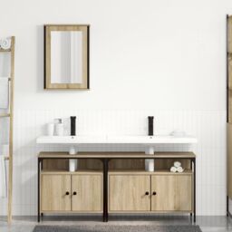 Berkfield Home 3 Piece Bathroom Cabinet Set Sonoma Oak Engineered Wood in Beige - thumbnail 4
