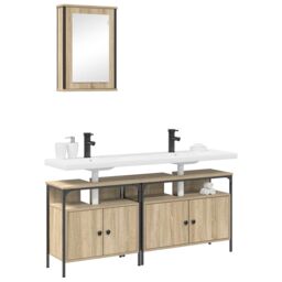 Berkfield Home 3 Piece Bathroom Cabinet Set Sonoma Oak Engineered Wood in Beige - thumbnail 3