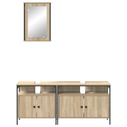 Berkfield Home 3 Piece Bathroom Cabinet Set Sonoma Oak Engineered Wood in Beige - thumbnail 8