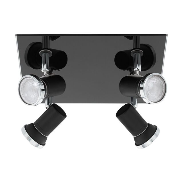 Loops Flush Ceiling Light Colour Black Chrome Shade Clear Glass Bulb GU10 4x3.3W - image 1