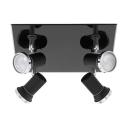 Loops Flush Ceiling Light Colour Black Chrome Shade Clear Glass Bulb GU10 4x3.3W