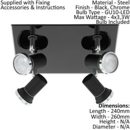 Loops Flush Ceiling Light Colour Black Chrome Shade Clear Glass Bulb GU10 4x3.3W - thumbnail 2